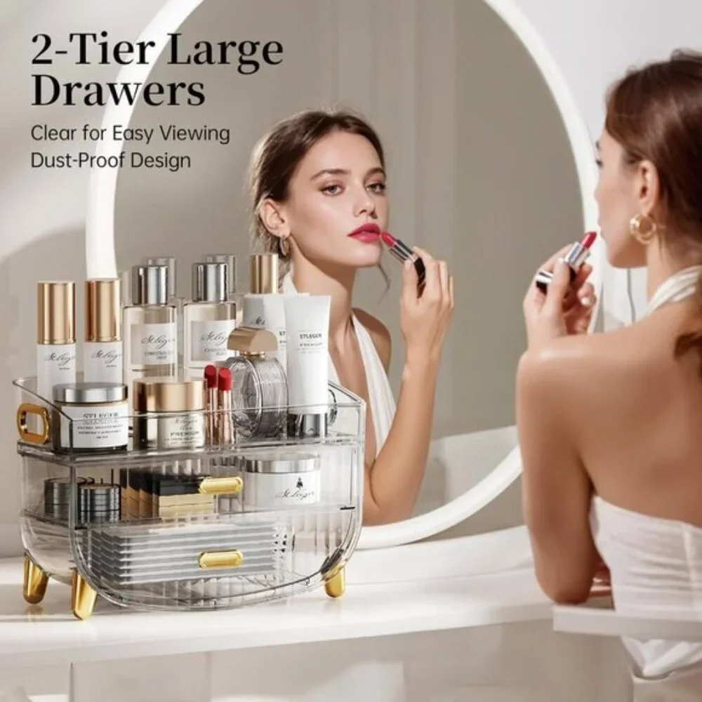 New Clear Makeup Organizer with Drawers, Stylish Vanity & Room Counter Storage